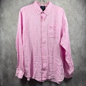 Mettlers Men’s‎ XL Pink Button Down Linen Shirt with Relaxed Fit Long Sleeve